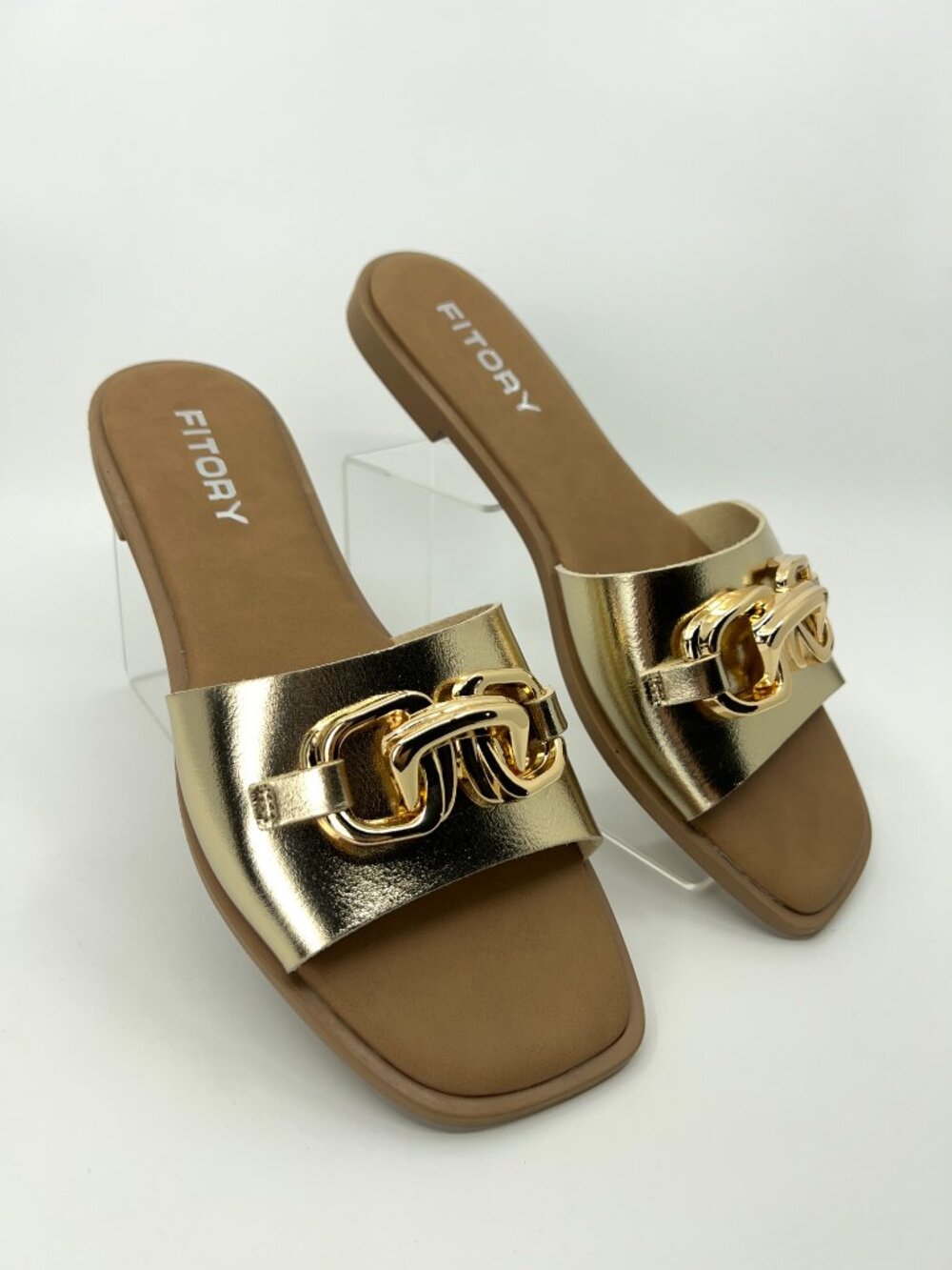 FITORY Gold Chain Slide Sandals Women’s 9 Metallic Square Toe